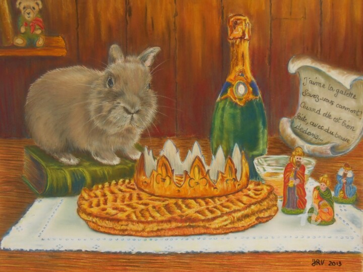 Janvier Canel Le Lapin Fete La Galette Des Rois Pastel Painting By Valerie Jouffroy Ricotta Artmajeur