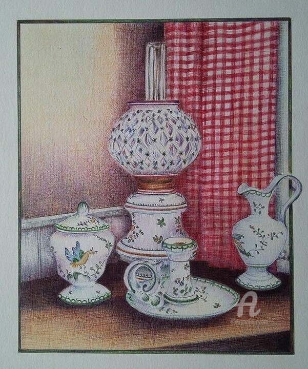图画 标题为“Les porcelaines” 由Valérie Jouffroy Ricotta, 原创艺术品, 圆珠笔
