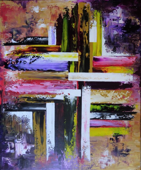 Painting titled "Le jardin des délic…" by Valérie Lamarre, Original Artwork, Acrylic Mounted on Wood Stretcher frame