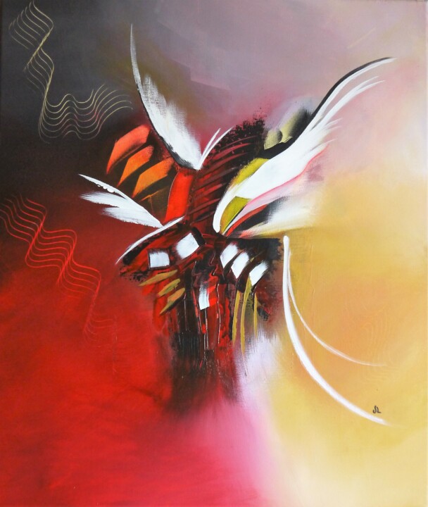 Painting titled "Hermes" by Valérie Lamarre, Original Artwork, Acrylic Mounted on Wood Stretcher frame