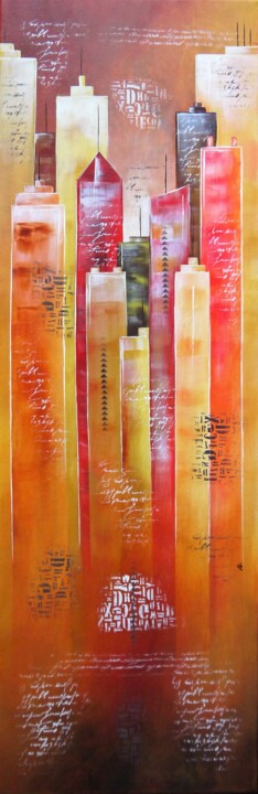 Pintura titulada "City D" por Valérie Lamarre, Obra de arte original, Acrílico Montado en Bastidor de camilla de madera