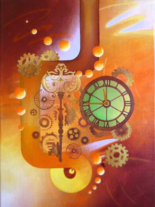Painting titled "Steampunk 2" by Valérie Lamarre, Original Artwork, Acrylic Mounted on Wood Stretcher frame