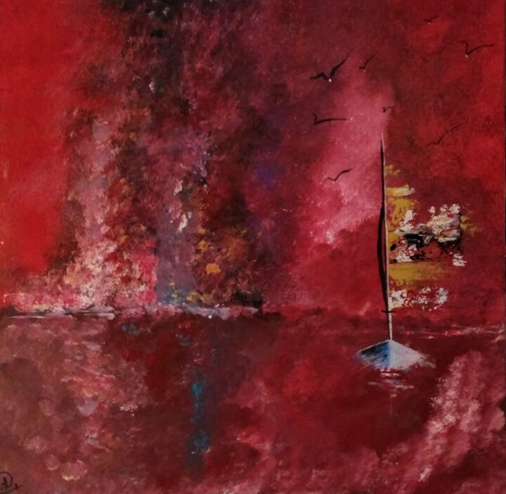 Painting titled "Marine rouge" by Valérie Lavrut, Original Artwork, Acrylic