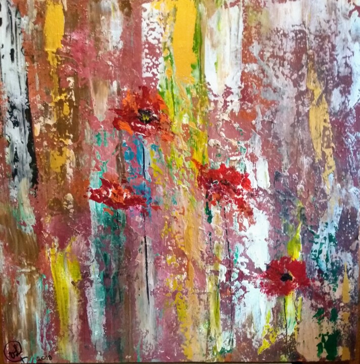 Painting titled "Coquelicots" by Valérie Lavrut, Original Artwork, Acrylic