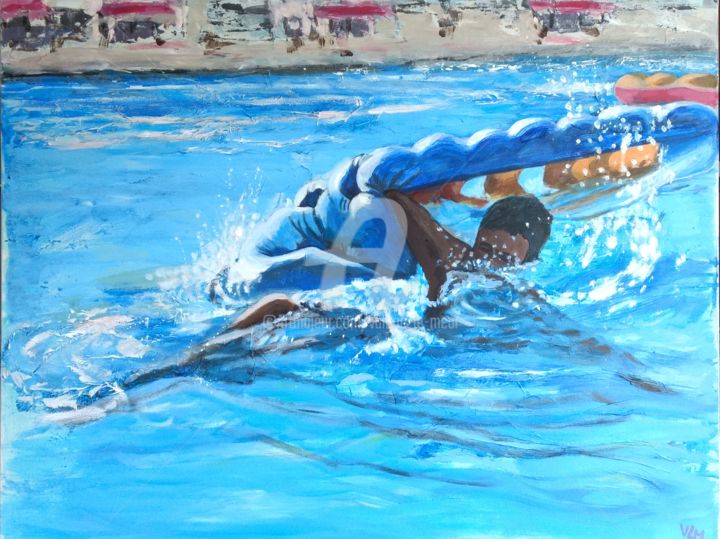 Painting titled "Splash" by Valérie Le Meur, Original Artwork, Acrylic Mounted on Wood Stretcher frame