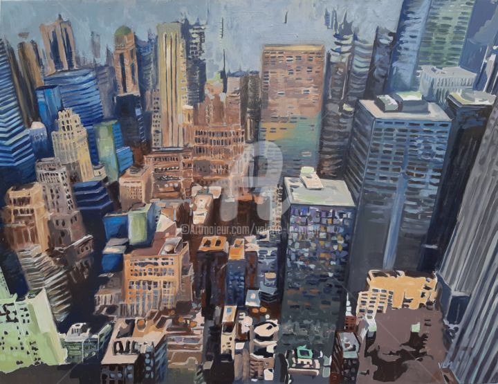 Painting titled "New-York - Manhattan" by Valérie Le Meur, Original Artwork, Acrylic Mounted on Wood Stretcher frame