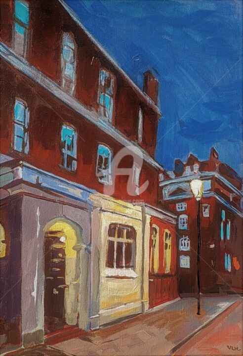 Painting titled "Kensington at night" by Valérie Le Meur, Original Artwork, Acrylic Mounted on Wood Stretcher frame