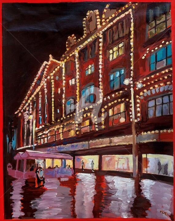 Malerei mit dem Titel "Harrods-London" von Valérie Le Meur, Original-Kunstwerk, Acryl