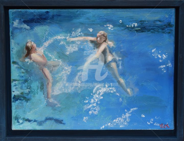 Peinture intitulée "swimming pool-encad…" par Valérie Le Meur, Œuvre d'art originale, Huile