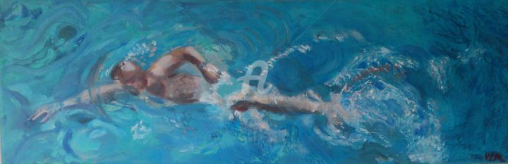 Painting titled "swimming-frog.jpg" by Valérie Le Meur, Original Artwork, Oil