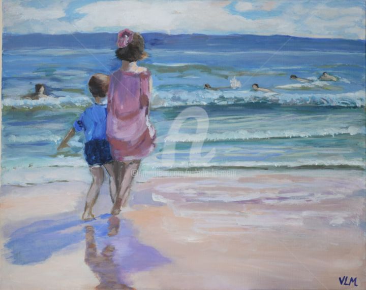 Painting titled "la-plage" by Valérie Le Meur, Original Artwork, Acrylic