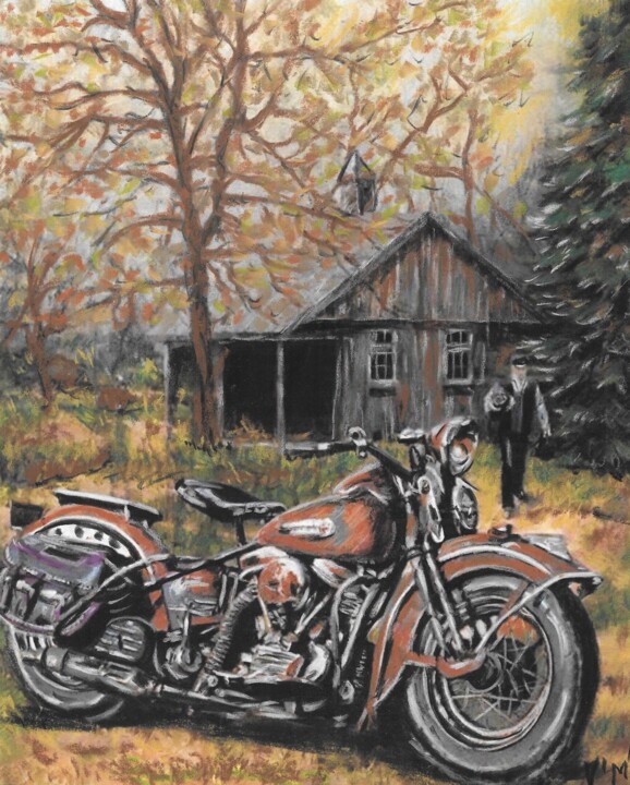 Pintura intitulada "Harley Davidson - t…" por Valérie Maïo, Obras de arte originais, Pastel
