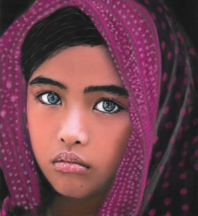 Pintura intitulada "Mouna - portrait vi…" por Valérie Maïo, Obras de arte originais, Pastel