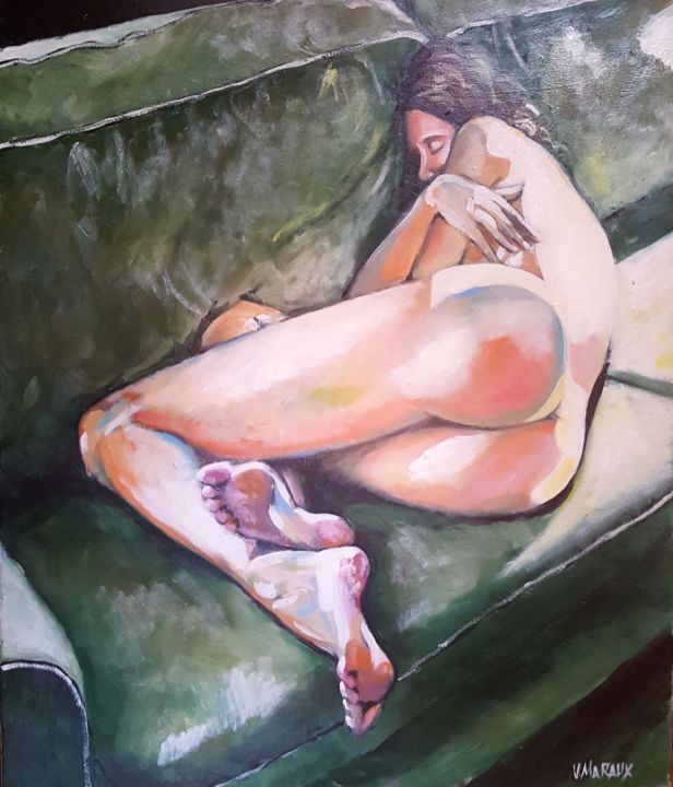 Painting titled "La sieste" by Valérie Maraux, Original Artwork, Oil