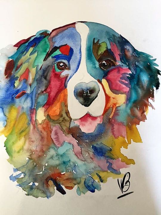 Painting titled "Bouvier bernois" by Vaal, Original Artwork, Watercolor