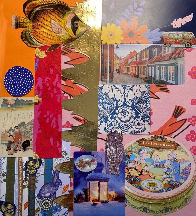 Collages intitolato "Poisson" da Valerie Noble Val, Opera d'arte originale, Collages