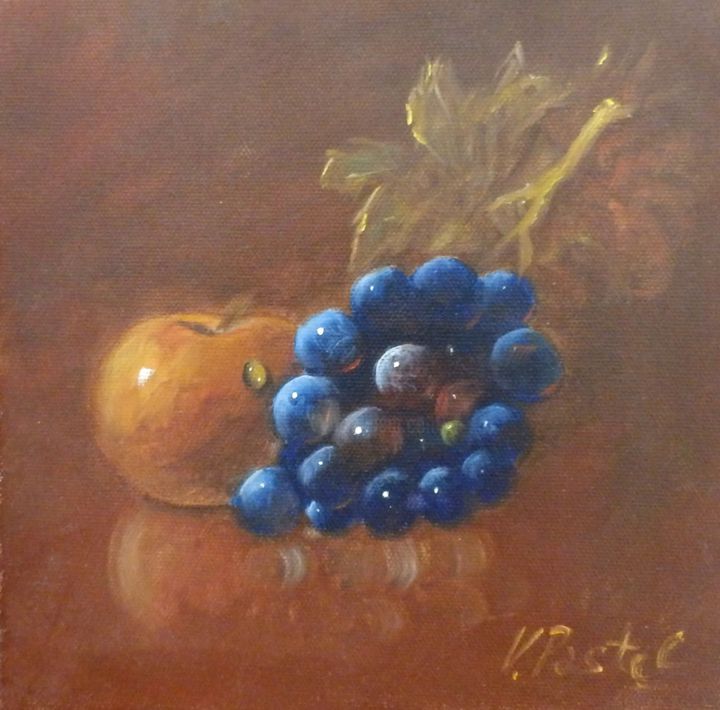 Painting titled "Pomme & Chasselas" by Valérie Pastel, Original Artwork, Oil