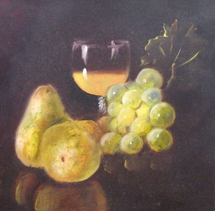 Painting titled "Poires et Muscat" by Valérie Pastel, Original Artwork, Oil
