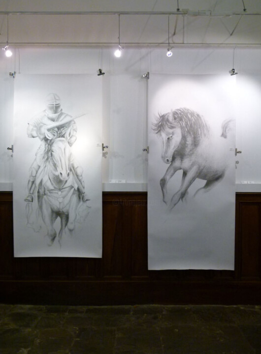 Drawing titled "Les chevaux" by Valérie Perlein, Original Artwork, Graphite