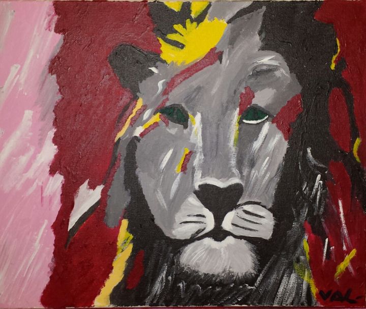 Painting titled "le lion" by Valérie Perrault, Original Artwork, Acrylic