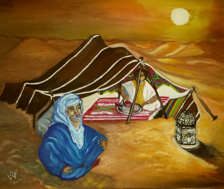 Pintura titulada "Campement à Douz" por Valérie Perrault, Obra de arte original, Oleo