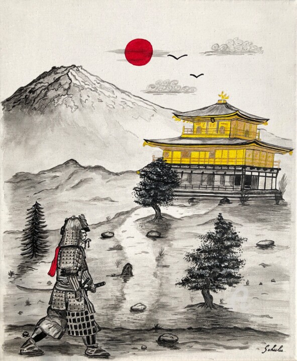 Painting titled "JAPON: Le ronin, le…" by Valérie Schuler, Original Artwork, Acrylic Mounted on Wood Stretcher frame
