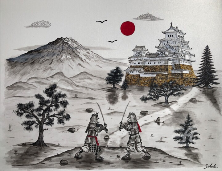 Peinture intitulée "Le duel des samoura…" par Valérie Schuler, Œuvre d'art originale, Acrylique Monté sur Châssis en bois