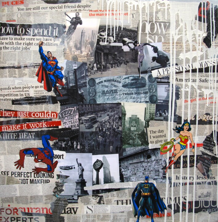 Collages intitolato "The day the heroes…" da Valérie Weiland (VALpapers), Opera d'arte originale