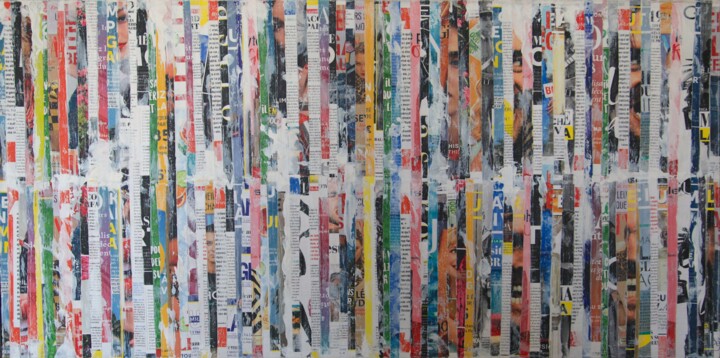 Collages titled "Fake News" by Valérie Weiland (VALpapers), Original Artwork, Collages Mounted on Wood Stretcher frame