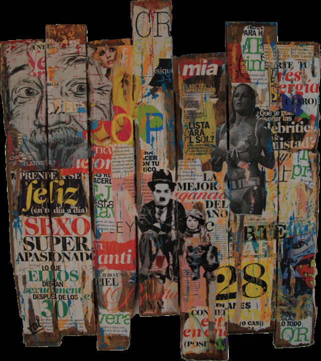 Colagens intitulada "Palissade 2" por Valérie Weiland (VALpapers), Obras de arte originais, Colagens Montado em Painel de ma…