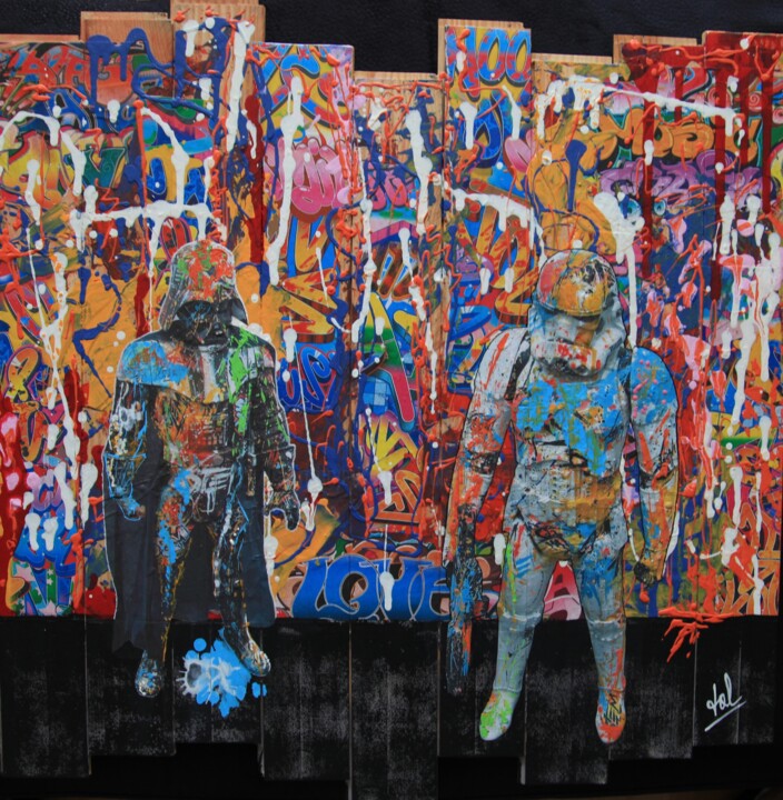Collages titled "Colors War" by Valérie Weiland (VALpapers), Original Artwork, Collages Mounted on Wood Stretcher frame