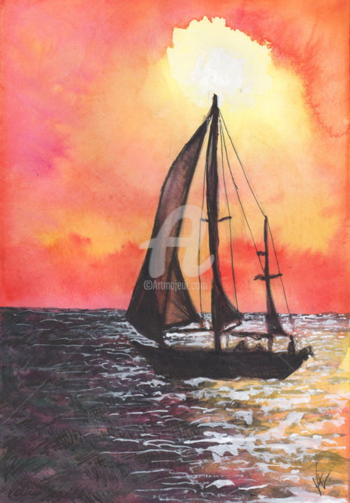 Painting titled "Bon Voyage" by Valerie Woelk, Original Artwork, Watercolor