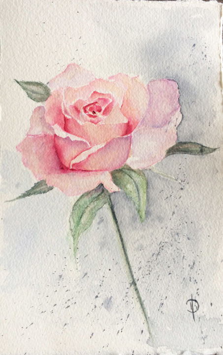Schilderij getiteld "Rose rose" door Valérie Domenjoz, Origineel Kunstwerk, Aquarel