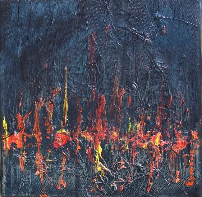 Pittura intitolato "En feu, de braises…" da Valérie Eymeric, Opera d'arte originale