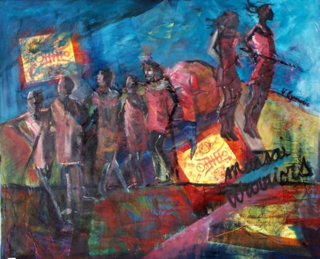 Painting titled "Massais dorés" by Valérie Eymeric, Original Artwork