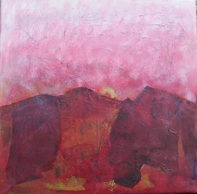 Peinture intitulée "Paysage rose, Solei…" par Valérie Eymeric, Œuvre d'art originale