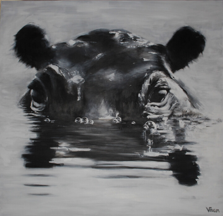 Painting titled "hippopotame" by Valérie Faucon, Original Artwork, Acrylic