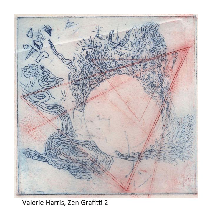 Gravures & estampes intitulée "Zen Graffiti" par Valerie F Harris, Œuvre d'art originale, Eau-forte