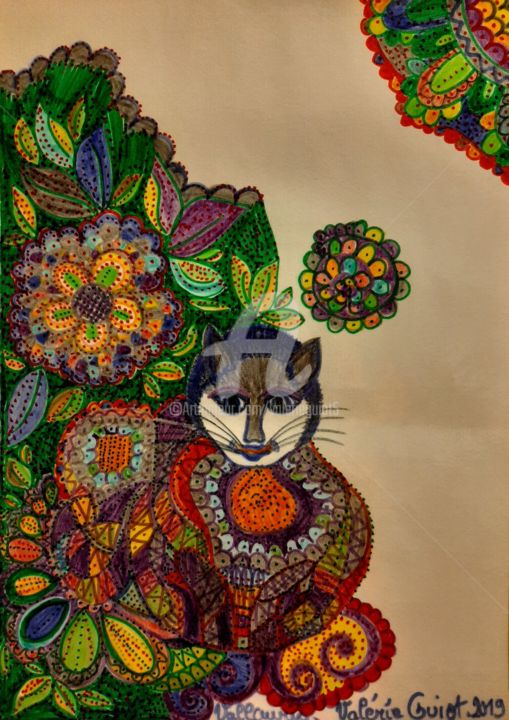 Drawing titled "Le chat Corse . Col…" by Valerie Guiot, Original Artwork, Marker