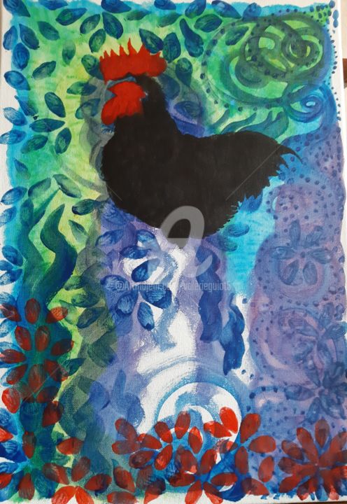 Painting titled "Le coq" by Valerie Guiot, Original Artwork, Acrylic