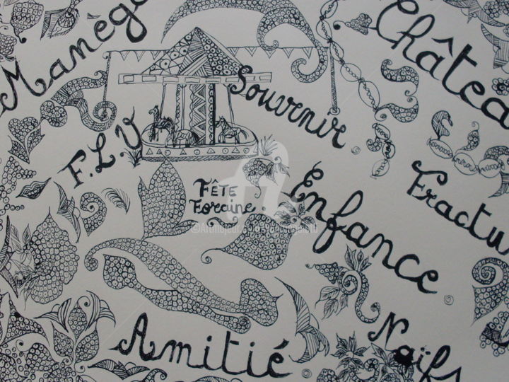 「Le manège」というタイトルの描画 Valerie Guiotによって, オリジナルのアートワーク, インク
