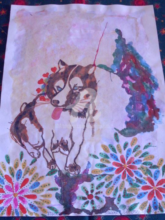 Peinture intitulée "Le chien de labeur…" par Valerie Guiot, Œuvre d'art originale, Gouache