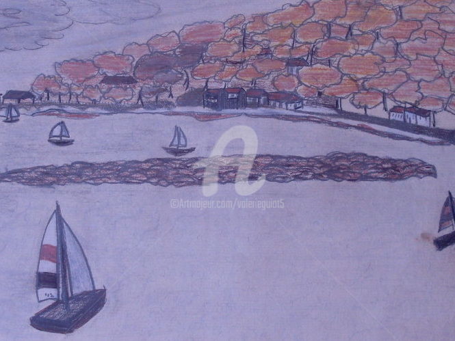Drawing titled "BATEAUX D'ANTIBES" by Valerie Guiot, Original Artwork, Pastel