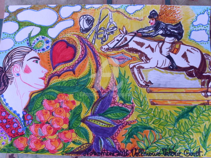 Σχέδιο με τίτλο "LA CHAMPIONNE , JUM…" από Valerie Guiot, Αυθεντικά έργα τέχνης, Μαρκαδόρος