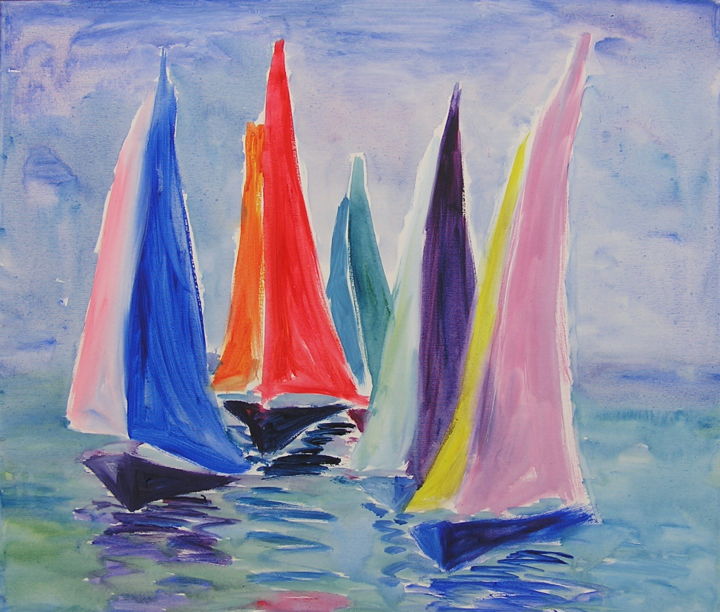 Painting titled "MARINE, VOILIERS" by Valerie   Jouve, Original Artwork, Oil