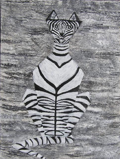 Painting titled "CHAT ZEBRE" by Valerie   Jouve, Original Artwork