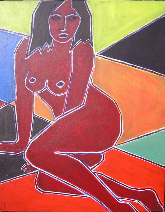 Painting titled "ARLEQUIN NUE" by Valerie   Jouve, Original Artwork, Acrylic