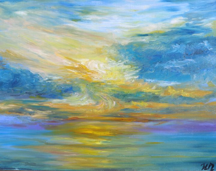 Painting titled "Ciel fougueux sur l…" by Valérie Lm, Original Artwork, Oil Mounted on Wood Stretcher frame