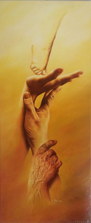 Peinture intitulée ""Transmission"" par Valerie Renoux, Œuvre d'art originale, Huile Monté sur Châssis