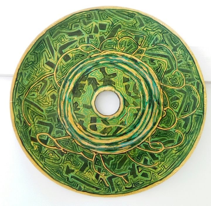 Pittura intitolato "bouclier vert #3" da Valérie Thévenot, Opera d'arte originale, Acrilico